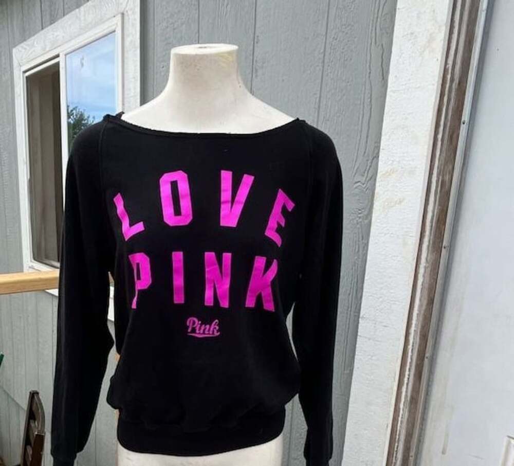 Victoria's Secret PINK Sweatshirt Size XS Black Love Pink Off Shoulder
